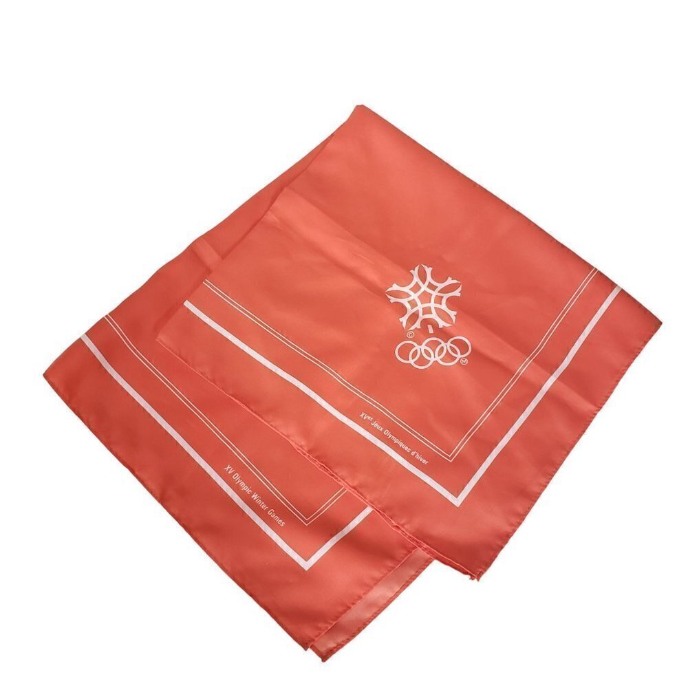 Vintage Calgary 1988 Olympic Games Square Scarf Orange & White